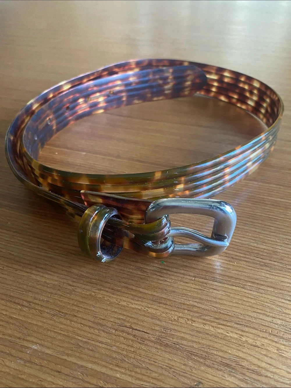 Vintage Made in Italy Transparent Tortoiseshell Vinyl belt Silver Buckle
